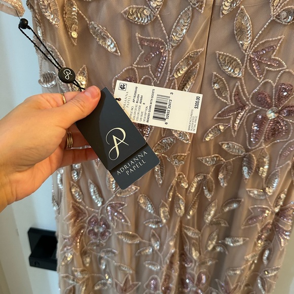 Adrianna Papell HAND BEADED SHORT SLEEVE FLORAL GODET GOWN in Beige gold - Picture 4 of 7